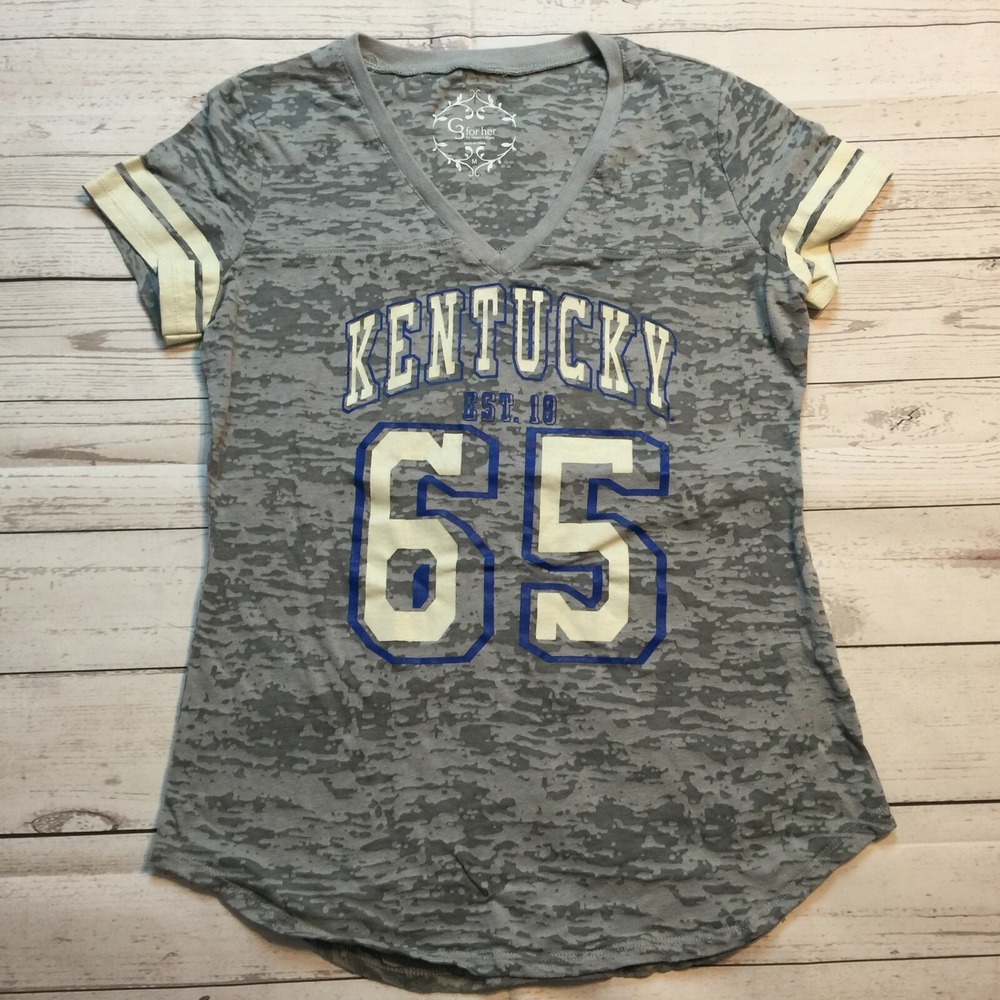 University of‎ Kentucky Wildcats UK V Neck Shirt G3 For Her Gray Women's Medium